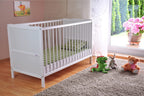Lit bébé évolutif réglable en hauteur avec matelas mousse Aloe Vera bois de pin 124x65x87 cm blanc