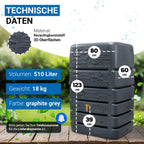 Regentonne Wandtank 510 Liter in Anthrazit mit Steindekor-Front, 80 x 60 x 123 cm, inkl. Auslaufhahn