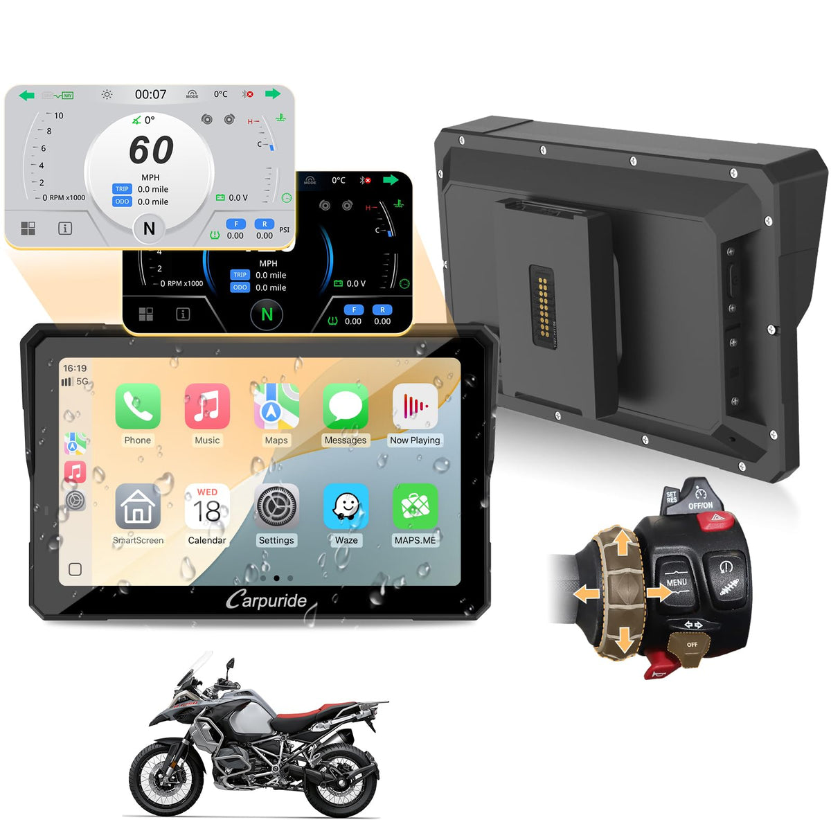 Motorrad CarPlay Display 702BS Pro 7 Zoll 1024 x 600 Wireless CarPlay Android Auto für BMW R1200GS R1250GS S1000XR R1300GS