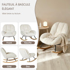 Fauteuil à bascule scandinave en velours côtelé rembourré avec dossier haut accoudoirs ergonomiques pour salon chambre beige