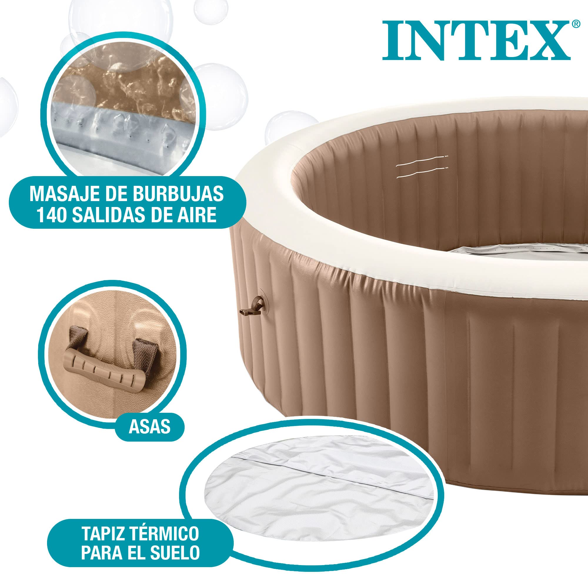 Spa gonflable 6 places Pure Spa Sahara 28428EX avec 140 diffuseurs à bulles panneau de contrôle digital et alimentation électrique 240 V