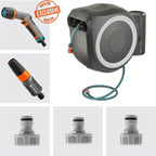 Wand-Schlauchbox RollUp L mit 30 m Schlauch, schwenkbar und frostsicher, inkl. Reinigungsspritze und Brause