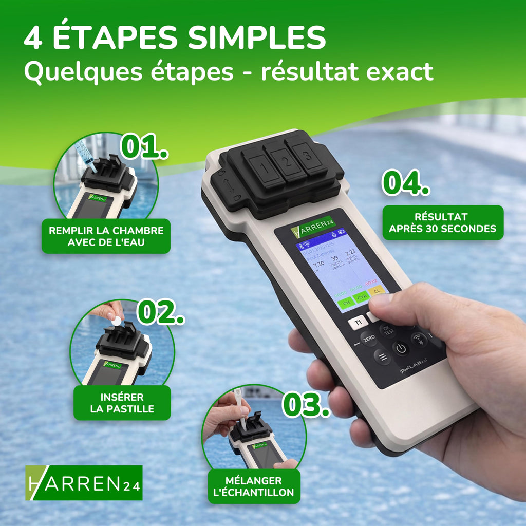 Testeur électronique de piscine photomètre 2.0 pour mesure du pH et du chlore avec 170 comprimés de test