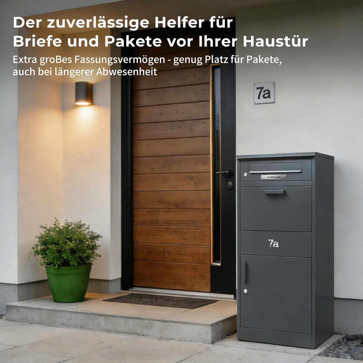 Paketbox mit Briefkasten und Paketfach 112 x 50 x 39 cm 85 L abschließbar aus verzinktem Stahl mit 4 Schlüsseln Anthrazit
