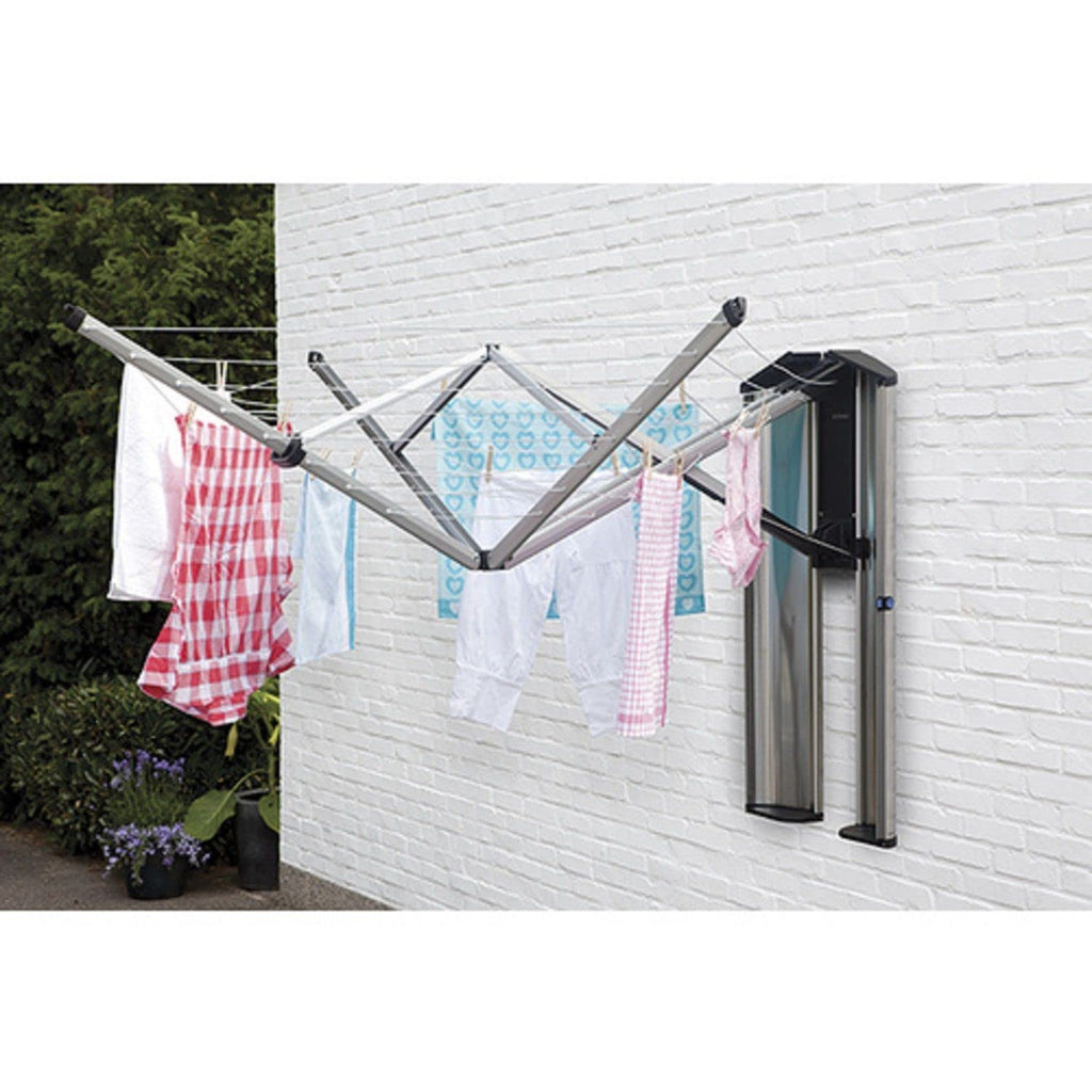 Séchoir à linge mural pliable gain de place WallFix 475924 24 m en métal résistant aux UV avec boîte de protection