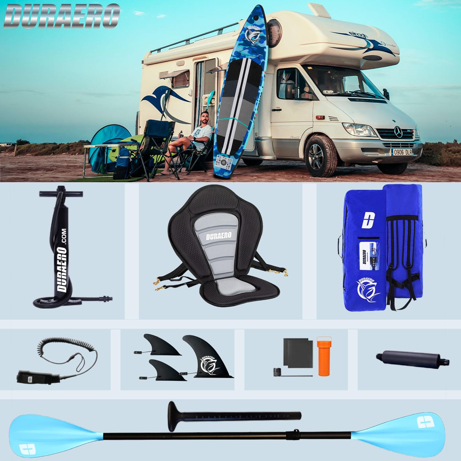 Planche SUP gonflable 330 x 76 x 15 cm avec siège kayak pagaie réglable 3 ailerons support caméra charge 150 kg