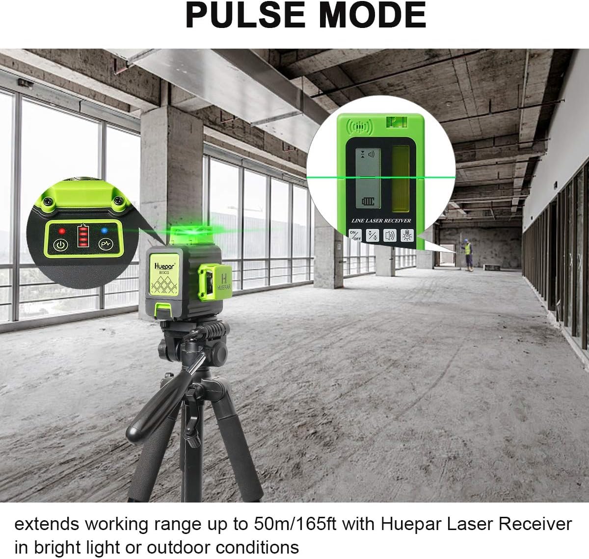 Niveau laser vert autonivelant B03CG Pro 3 x 360° avec batterie rechargeable Li-ion 5200mAh USB-C mode pulsé et étui de transport