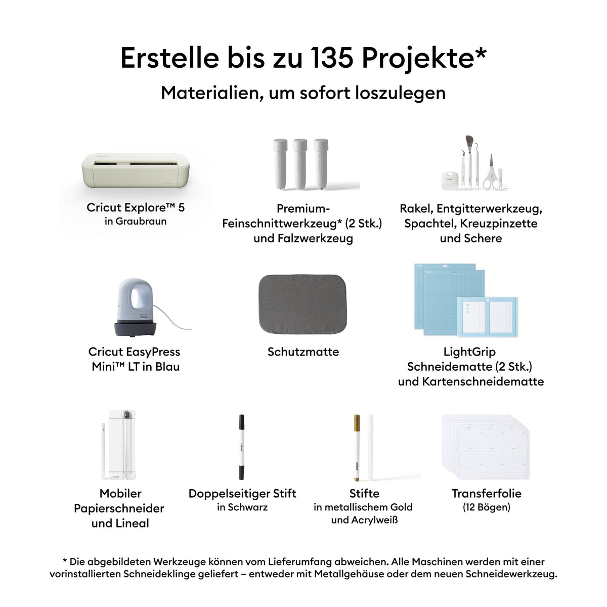 Schneidemaschine Explore 5 30,5 cm mit 6 Werkzeugen Deluxe Bundle mit Smart Vinyl Smart Iron-On Karton und EasyPress Mini