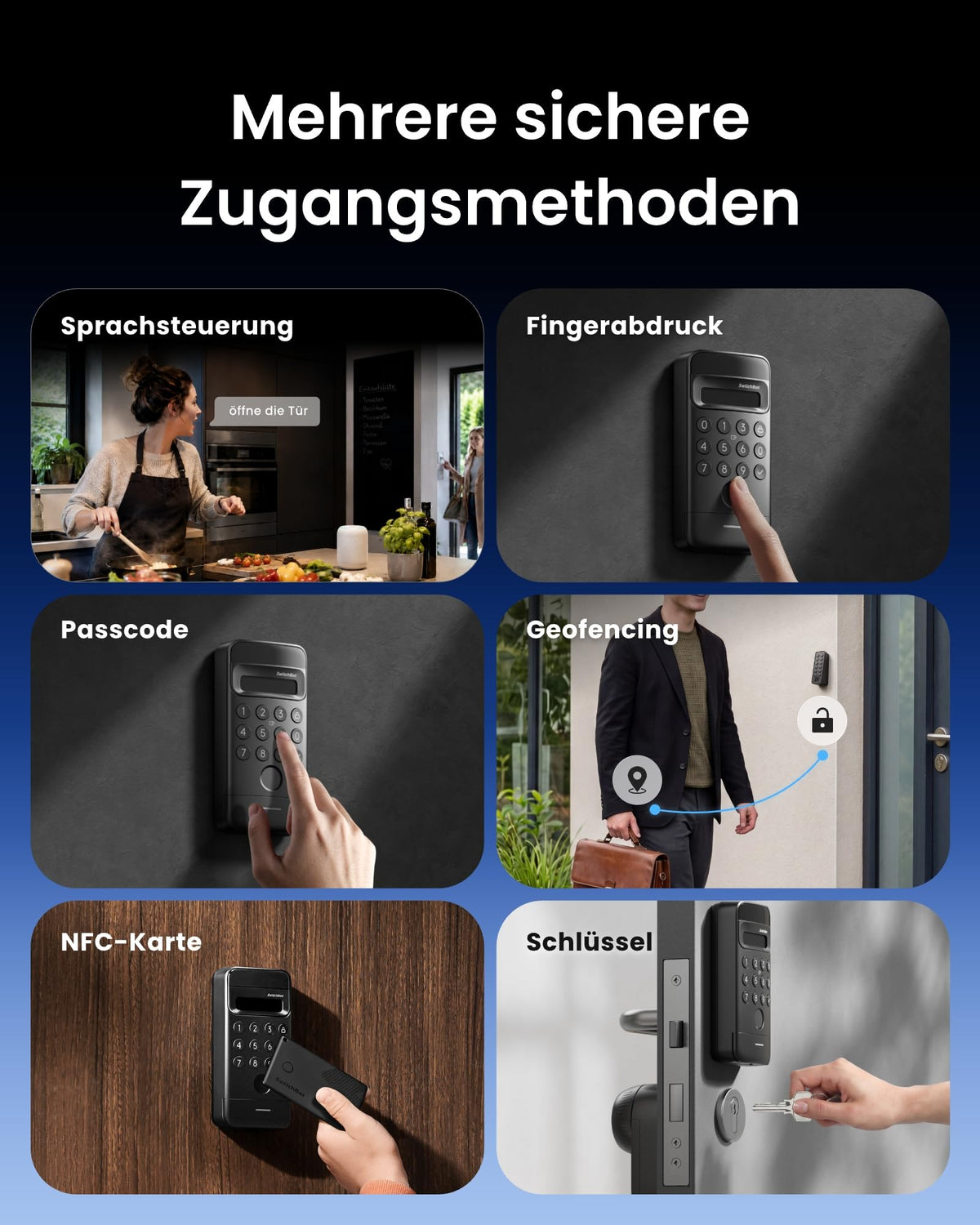 Elektronisches Türschloss zum Nachrüsten 3D-Gesichtserkennung Fingerabdruck ohne Zylindertausch WLAN und Matter