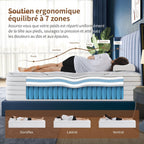Matelas hybride SLC-618 140x190 cm épaisseur 28 cm 7 zones ressorts ensachés avec mousse mémoire de forme fermeté moyenne