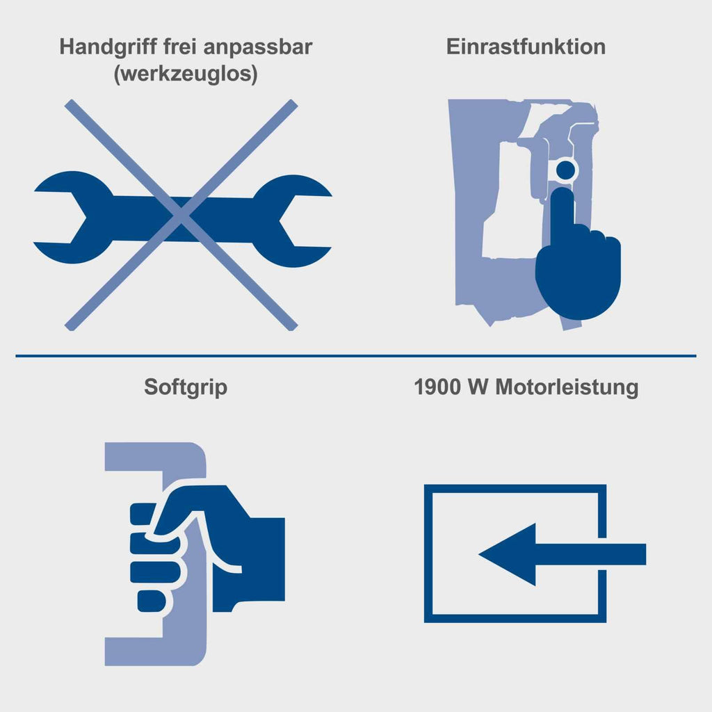 Abbruchhammer AB1900 mit 1900 W Leistung und 60 J Schlagkraft, inkl. Spitz- und Flachmeißel sowie Transportbox