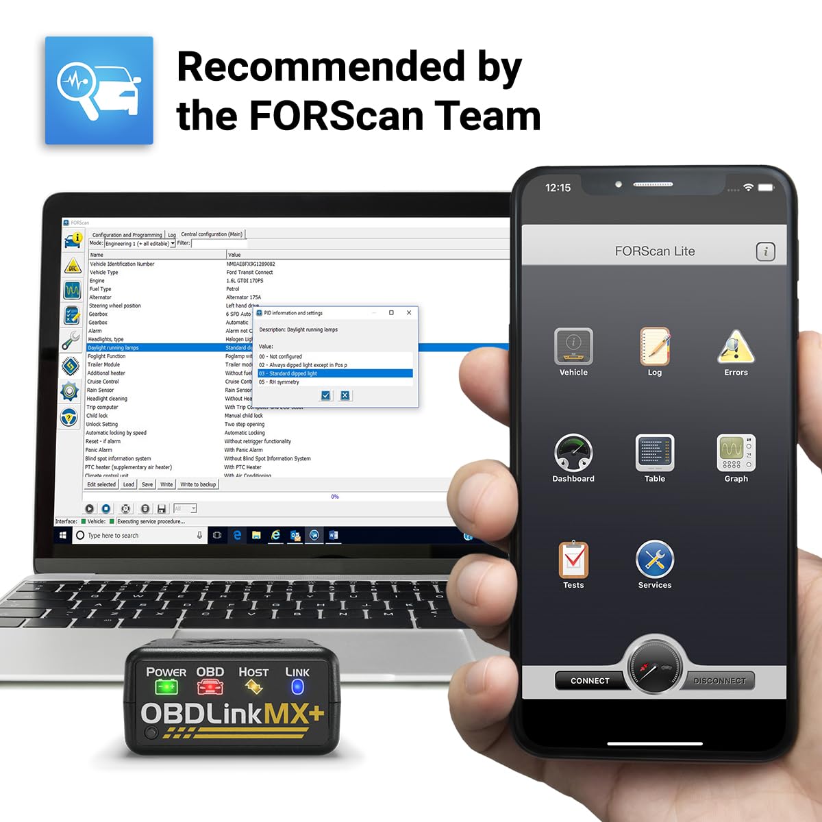 Scanner diagnostic auto OBD2 MX201 compatible iOS Android Windows avec lecture des données en temps réel