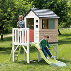 Maison de jeu enfant sur pilotis avec plateforme 70 cm échelle et toboggan matériau recyclé dès 2 ans modèle 7600810802