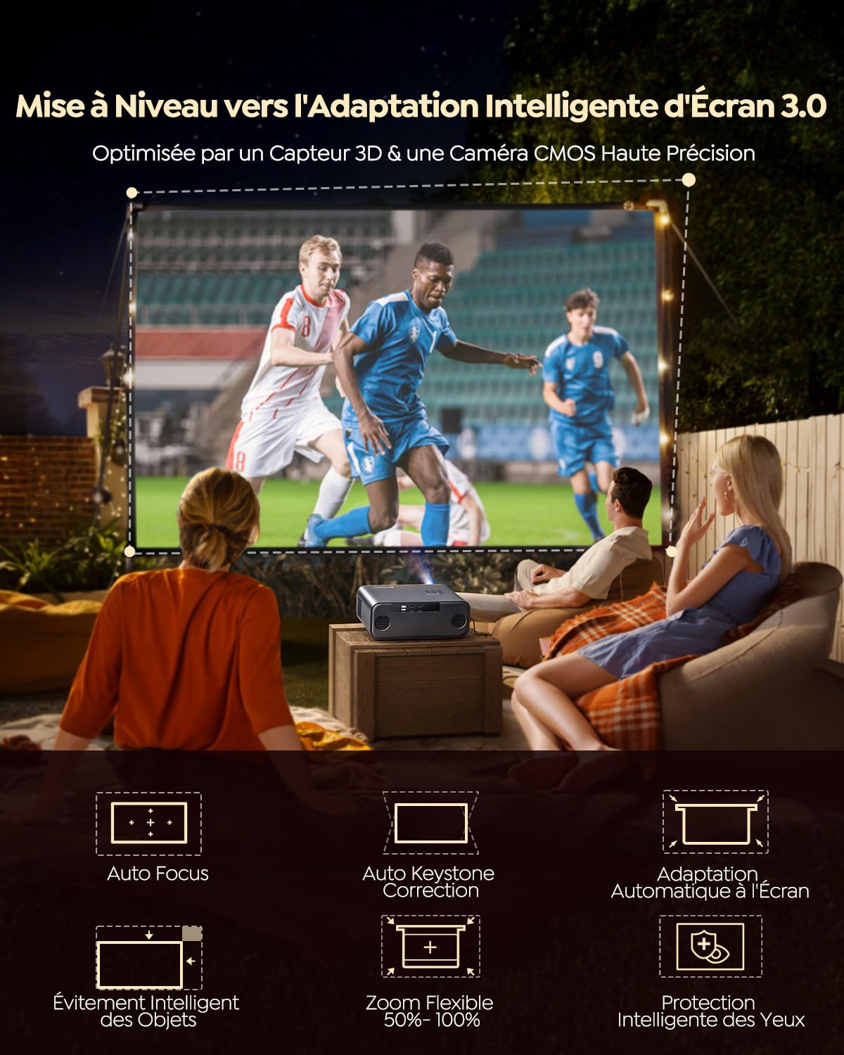 Vidéoprojecteur 4K Smart avec Netflix WiFi 6 Bluetooth HDR10 1500 ANSI FHD 1080P autofocus correction trapèze Home Cinéma