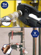 Hydraulische Presszange V- und TH-Kontur 8 t 180° drehbarer Kopf für Kupfer Edelstahl und Verbundrohre mit 8 Pressbacken