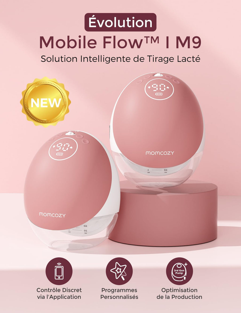 Tire-lait électrique mains libres M9 Mobile Flow double pompe avec contrôle application 15 niveaux 150 ml lot de 2