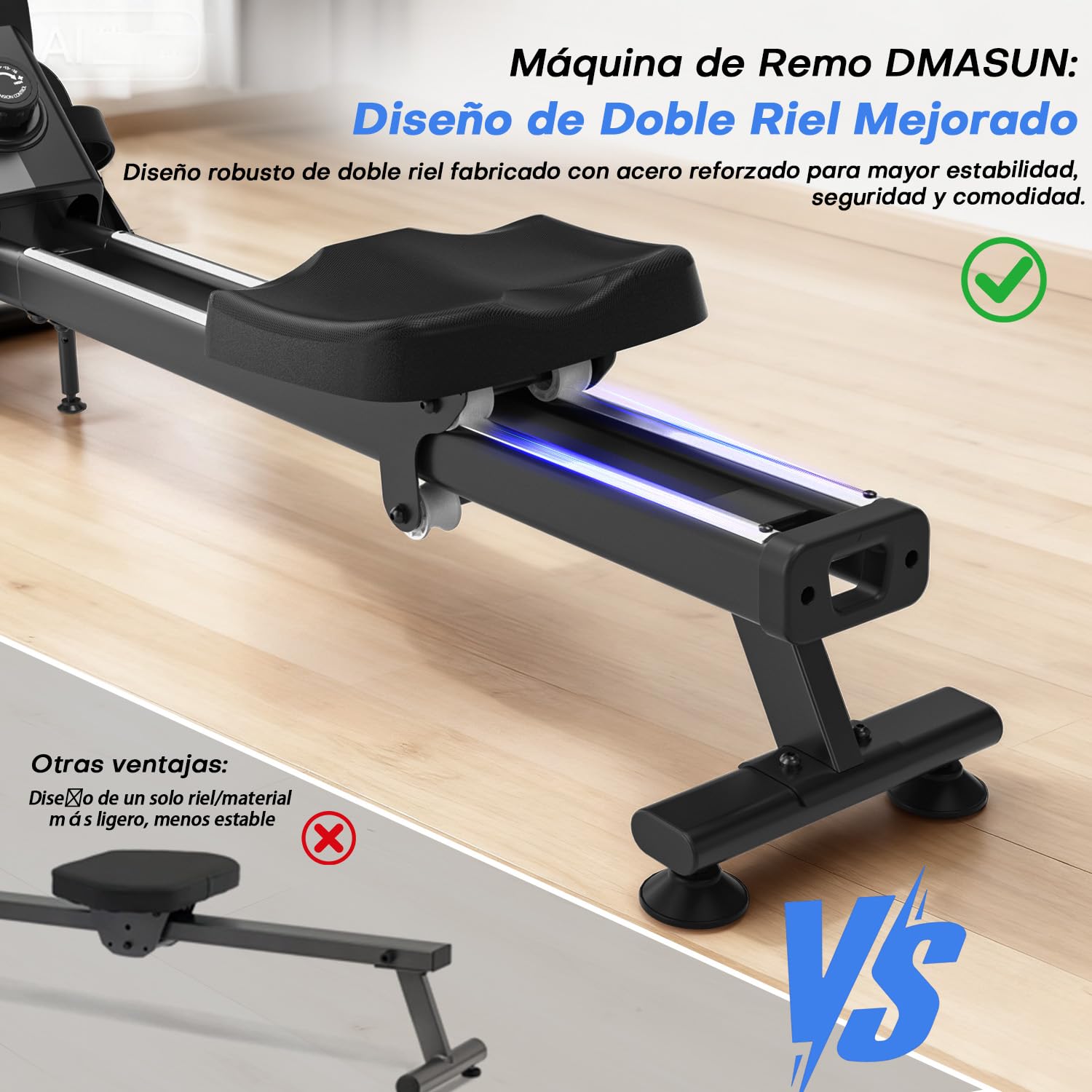 Rameur magnétique d'appartement 16 niveaux résistance double rail écran LED Bluetooth capacité 160 kg