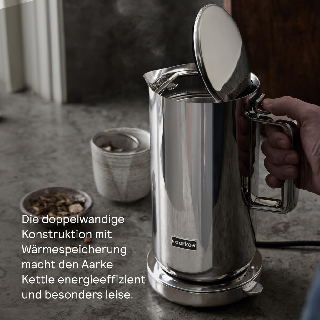 Wasserkocher aus Edelstahl mit Temperatureinstellungen, 1,2 L Fassungsvermögen, 360° drehbarem Sockel und tropffreiem Ausgießer