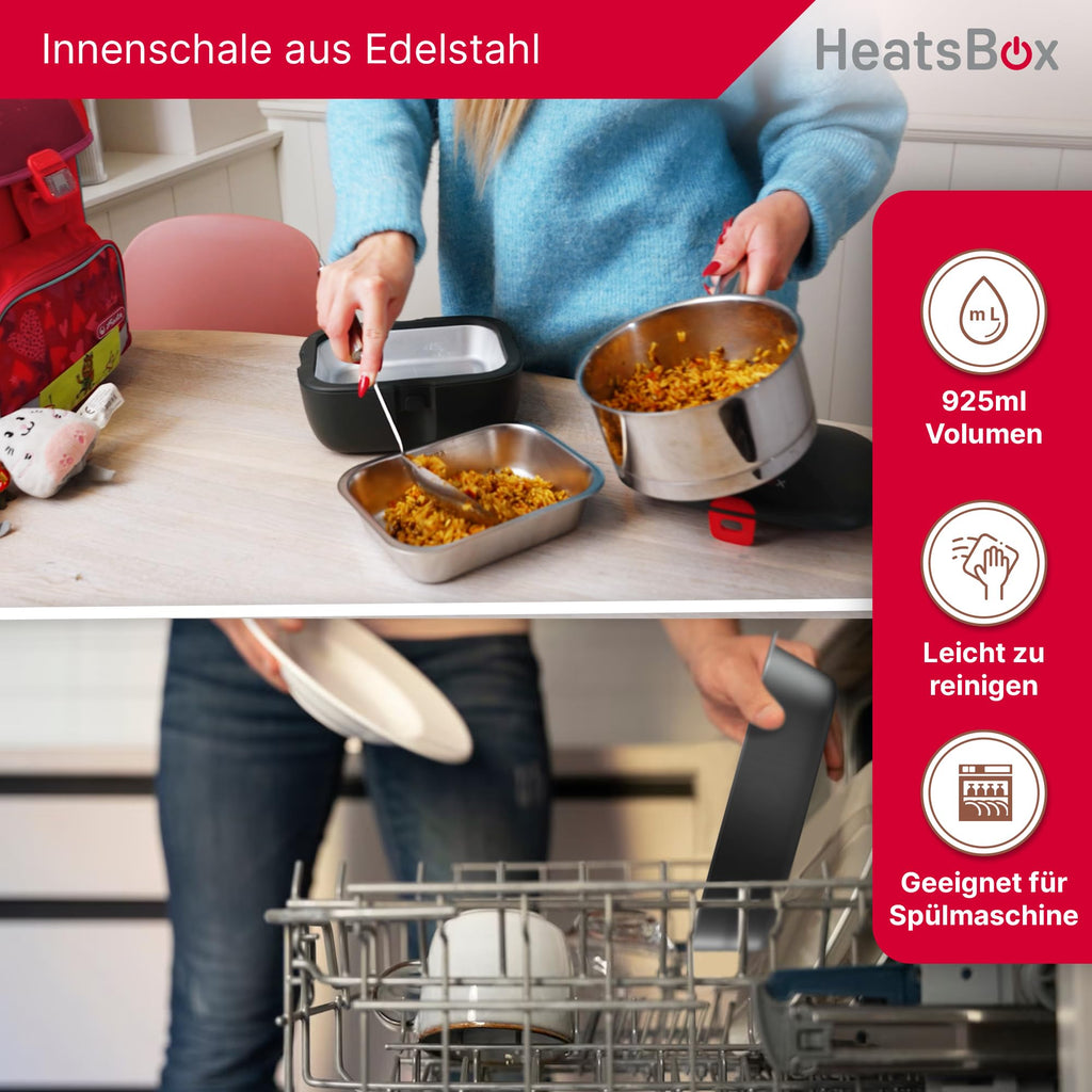 Elektrische Lunchbox mit Akku und App-Steuerung, 925 ml Edelstahl-Innenschale, auslaufsicher, 100 Watt