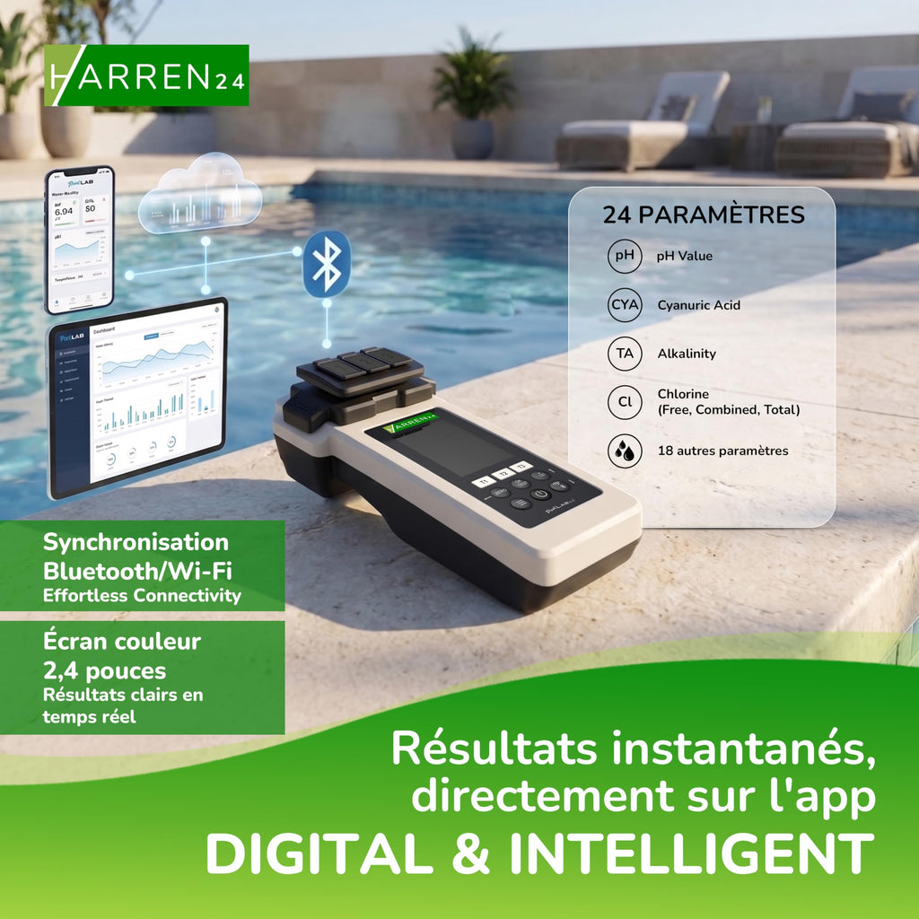 Testeur électronique de piscine photomètre 2.0 pour mesure du pH et du chlore avec 170 comprimés de test
