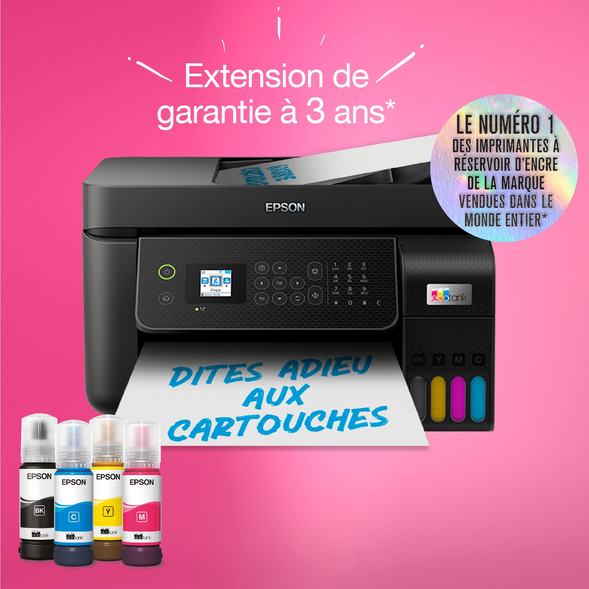 Imprimante multifonction A4 EcoTank ET-4800 Wi-Fi avec réservoirs d'encre chargeur automatique de documents et fonction impression copie scan