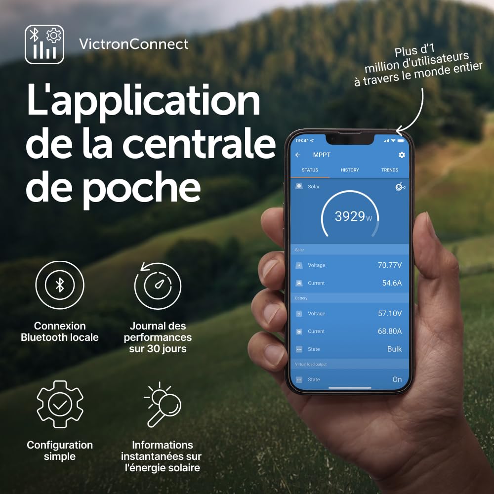 Contrôleur de charge solaire MPPT SmartSolar 100V 50A 12/24V Bluetooth pour système photovoltaïque avec suivi intelligent de puissance
