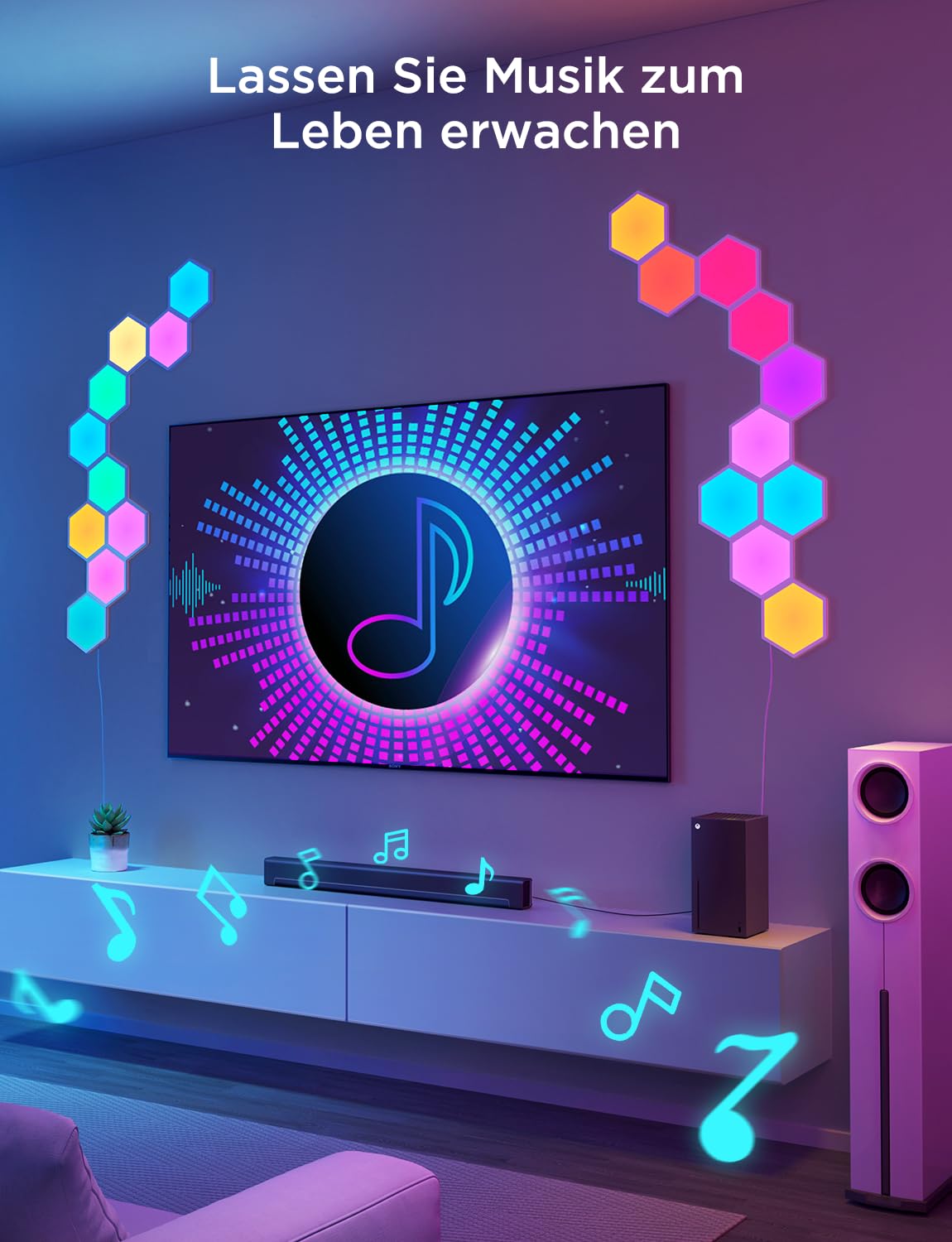 LED Hexagon Wandpaneele RGBIC Gaming Wandleuchten App-Steuerung Musik-Synchronisation Szenenmodi Timer und Sprachsteuerung