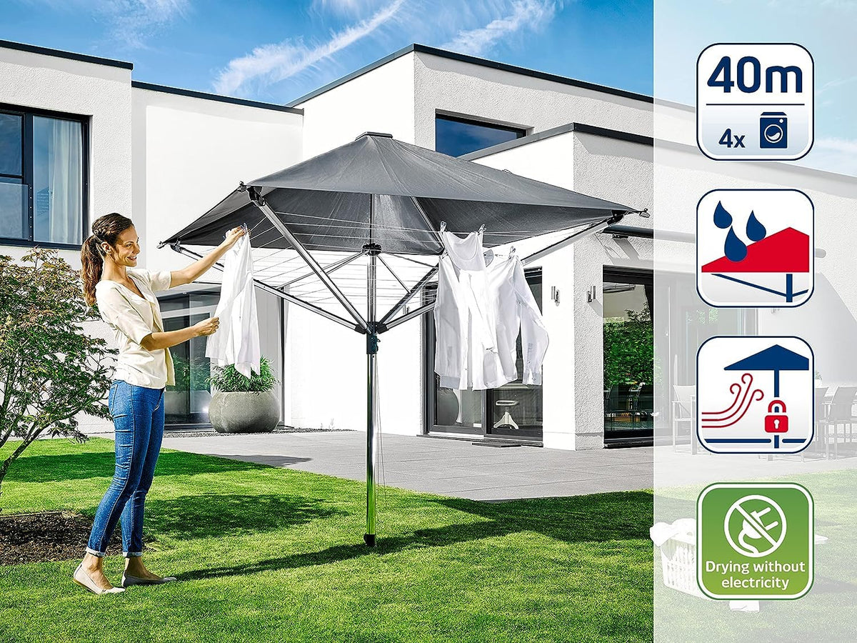 Wäschespinne mit Dach LinoProtect 400 40 m Leinenlänge Aluminium anthrazit inklusive Bodenhülse