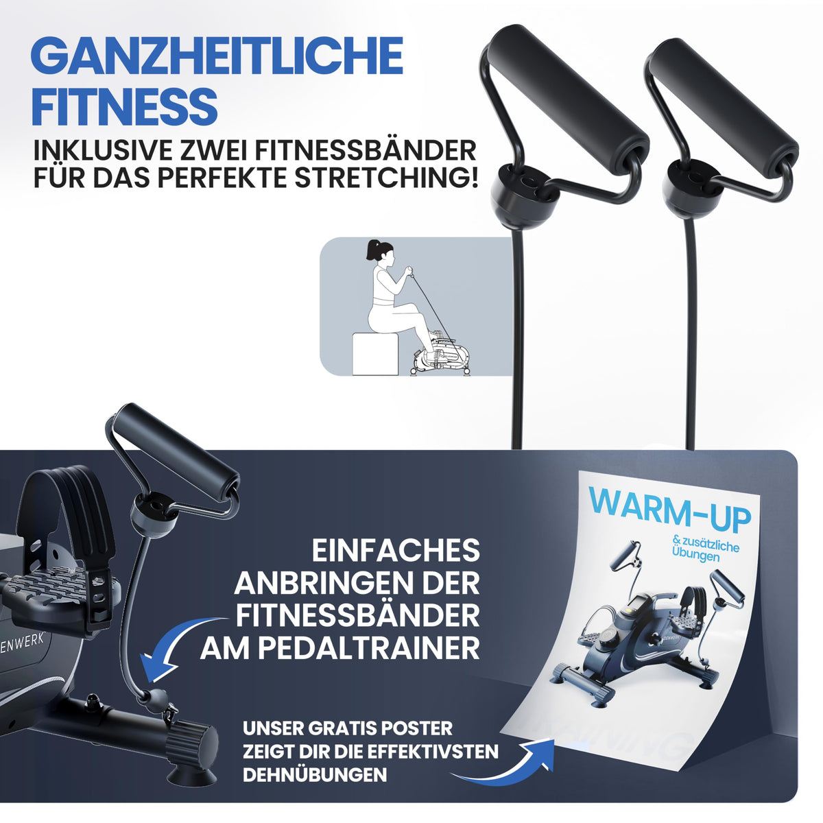 Pedaltrainer PRO Set mit Fitnessbändern, TÜV/GS geprüft, bis 210 kg, gelenkschonend