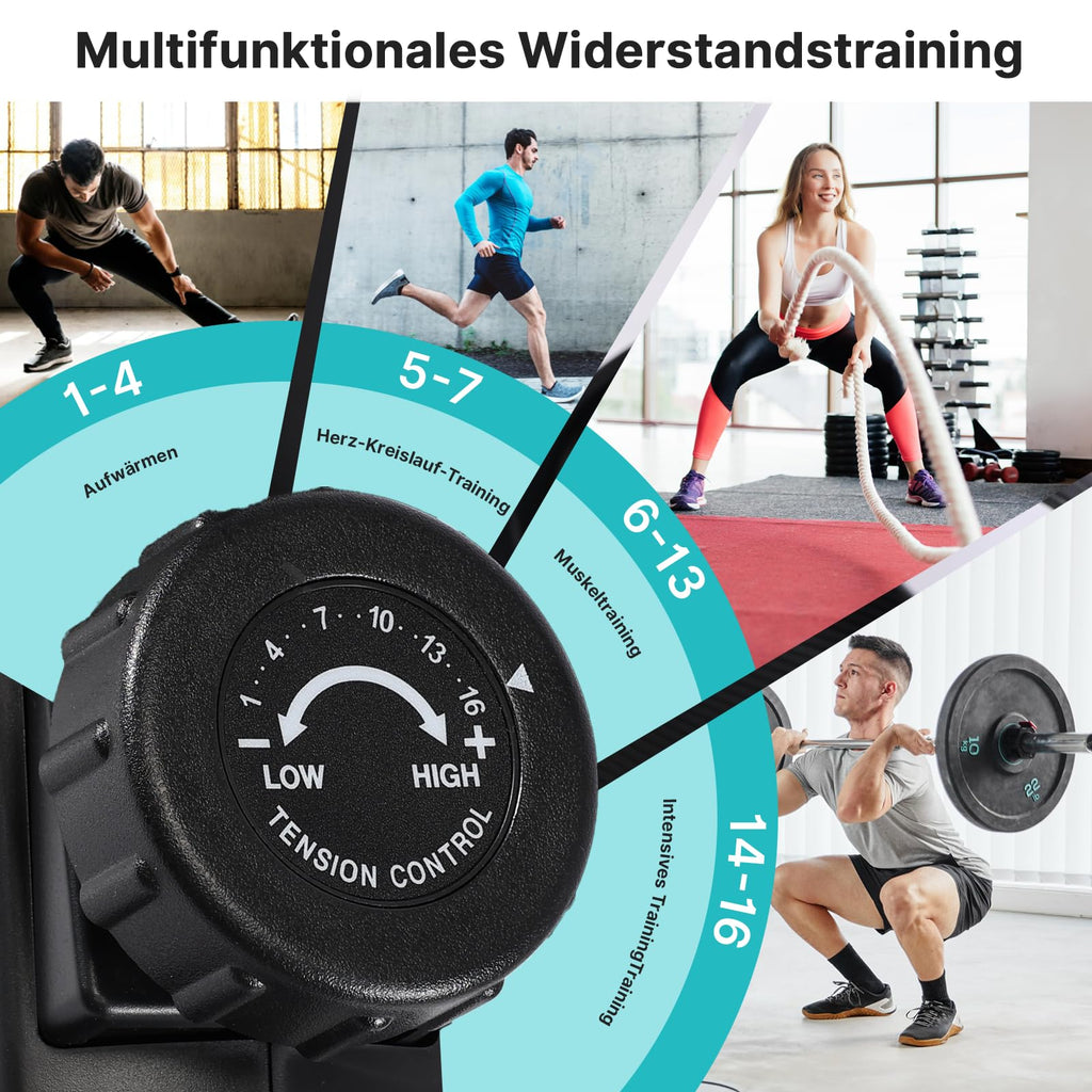 Liegeergometer mit 16 magnetischen Widerstandsstufen und LCD-Anzeige, bis 160 kg, verstellbarer Sitz und Lenker
