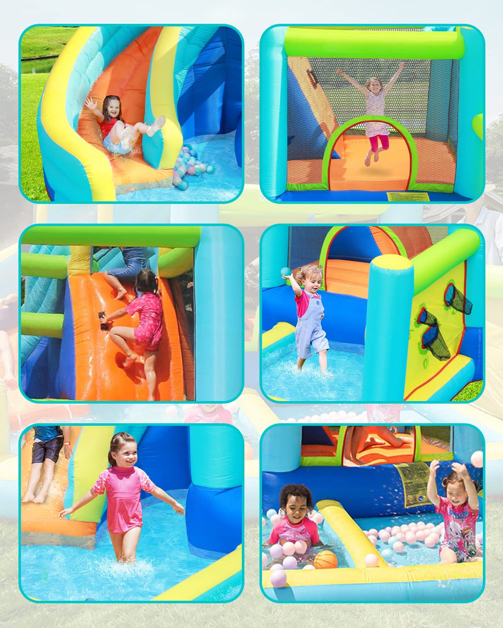 Château gonflable enfant parc aquatique avec toboggan trampoline piscine mur d'escalade panier de basket 340 x 360 x 218 cm