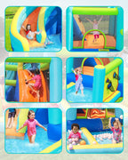 Château gonflable enfant parc aquatique avec toboggan trampoline piscine mur d'escalade panier de basket 340 x 360 x 218 cm