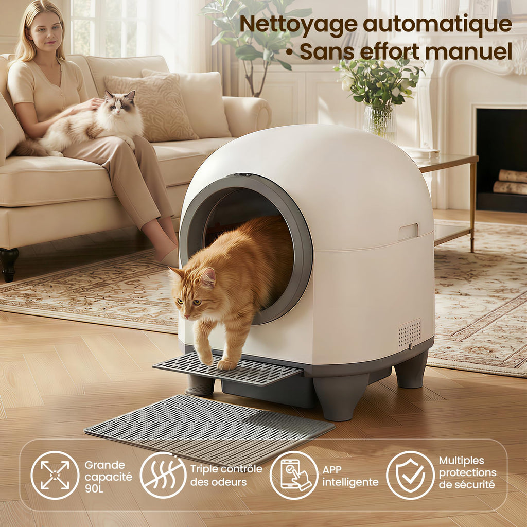 Litière chat autonettoyante automatique Pura Max 90L avec contrôle APP WiFi bac à litière pour plusieurs chats entrée basse