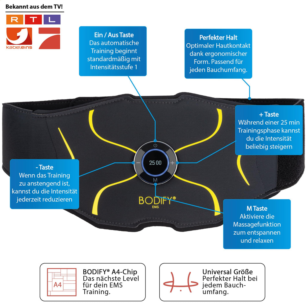 Bauchtrainer Max mit A4-Chip für gezielte Muskelstimulation und Bauchmuskeltraining