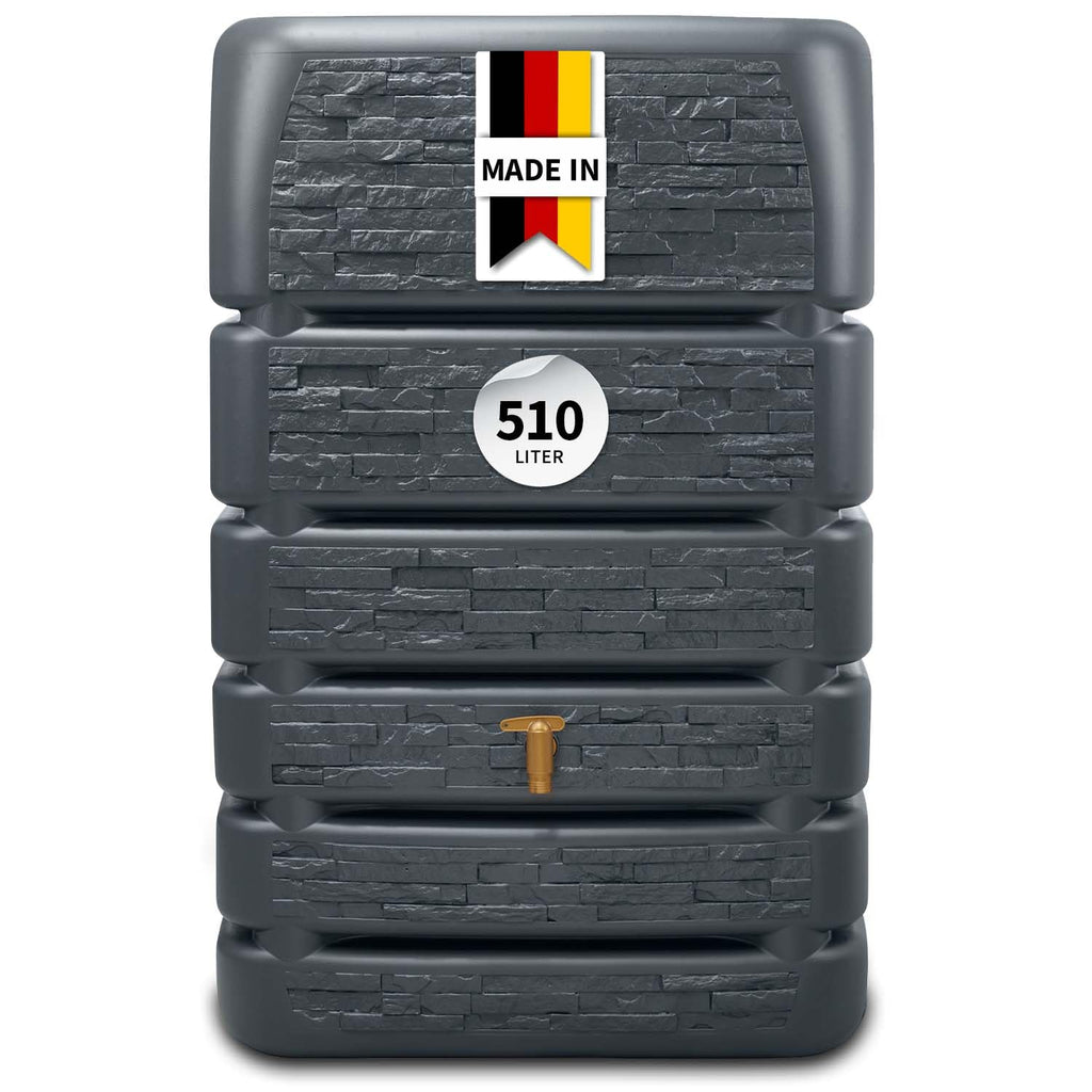 Regentonne Wandtank 510 Liter in Anthrazit mit Steindekor-Front, 80 x 60 x 123 cm, inkl. Auslaufhahn