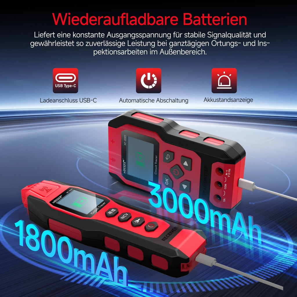 Kabelsuchgerät mit Digitalmultimeter, 8-stufiger Empfindlichkeit, für Wand- und Erdkabel sowie Sicherungs- und Bewässerungsleitungen
