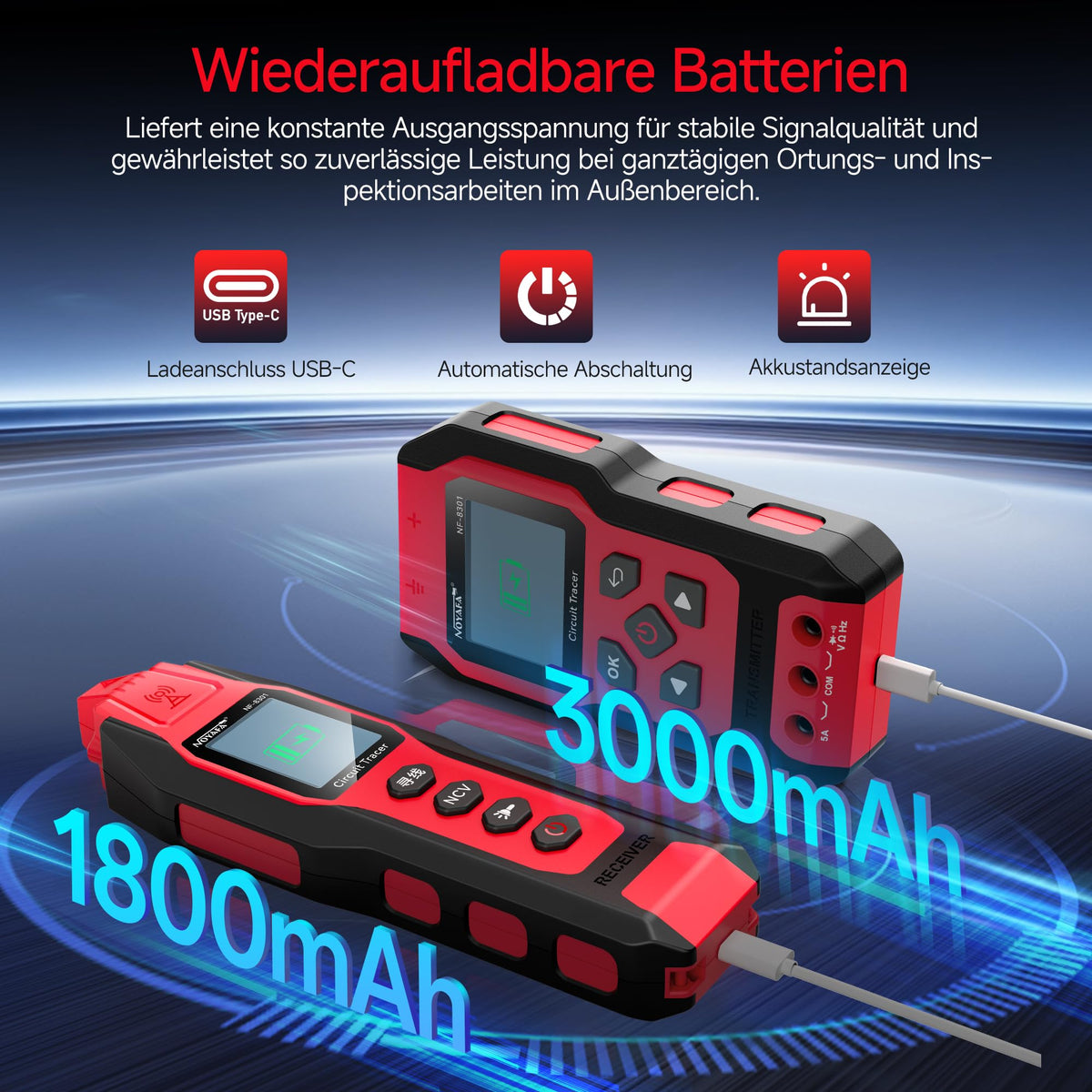 Kabelsuchgerät mit Digitalmultimeter, 8-stufiger Empfindlichkeit, für Wand- und Erdkabel sowie Sicherungs- und Bewässerungsleitungen