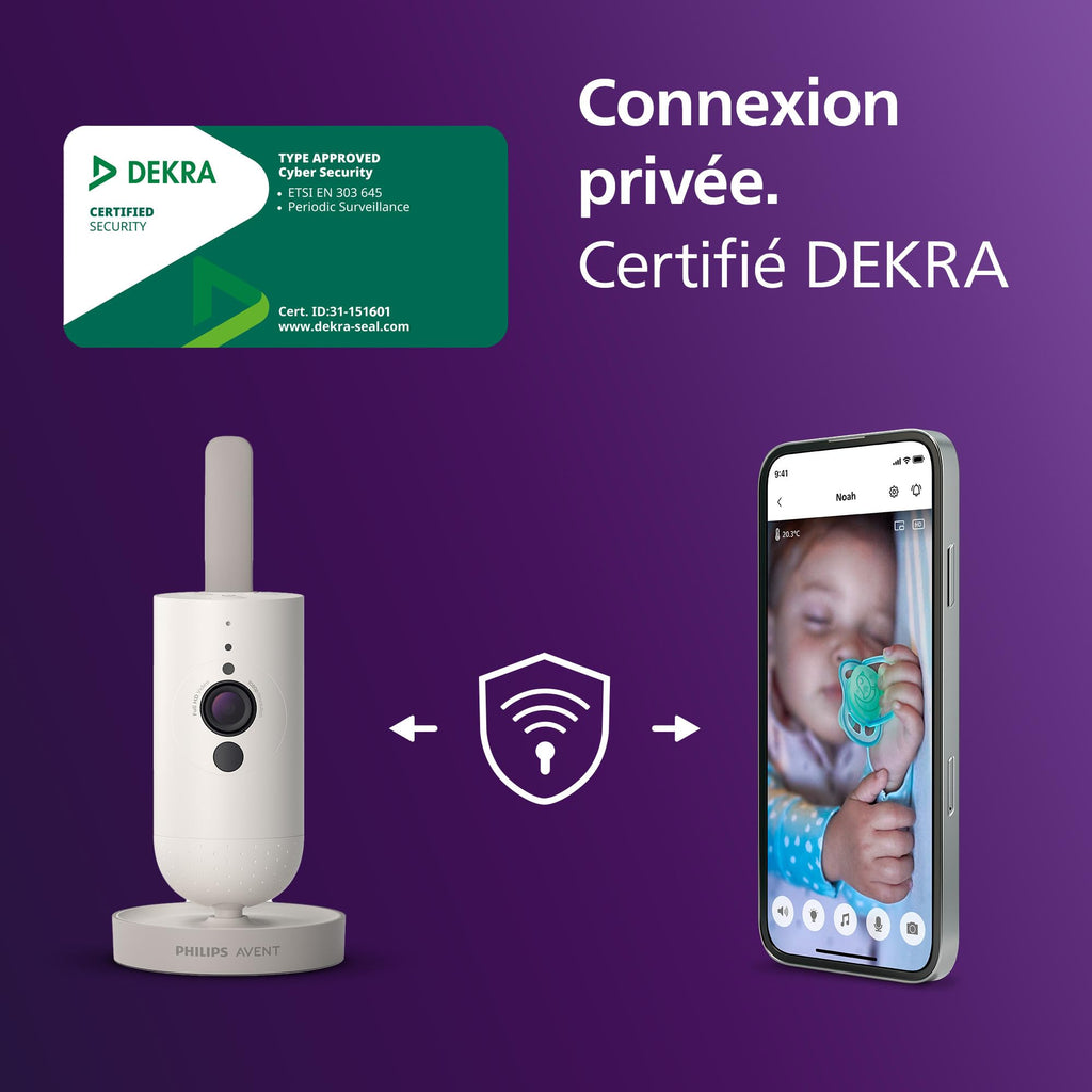 Écoute bébé vidéo SCD951/26 caméra HD 1080p Wi-Fi vision nocturne infrarouge audio bidirectionnel détecteur de sons
