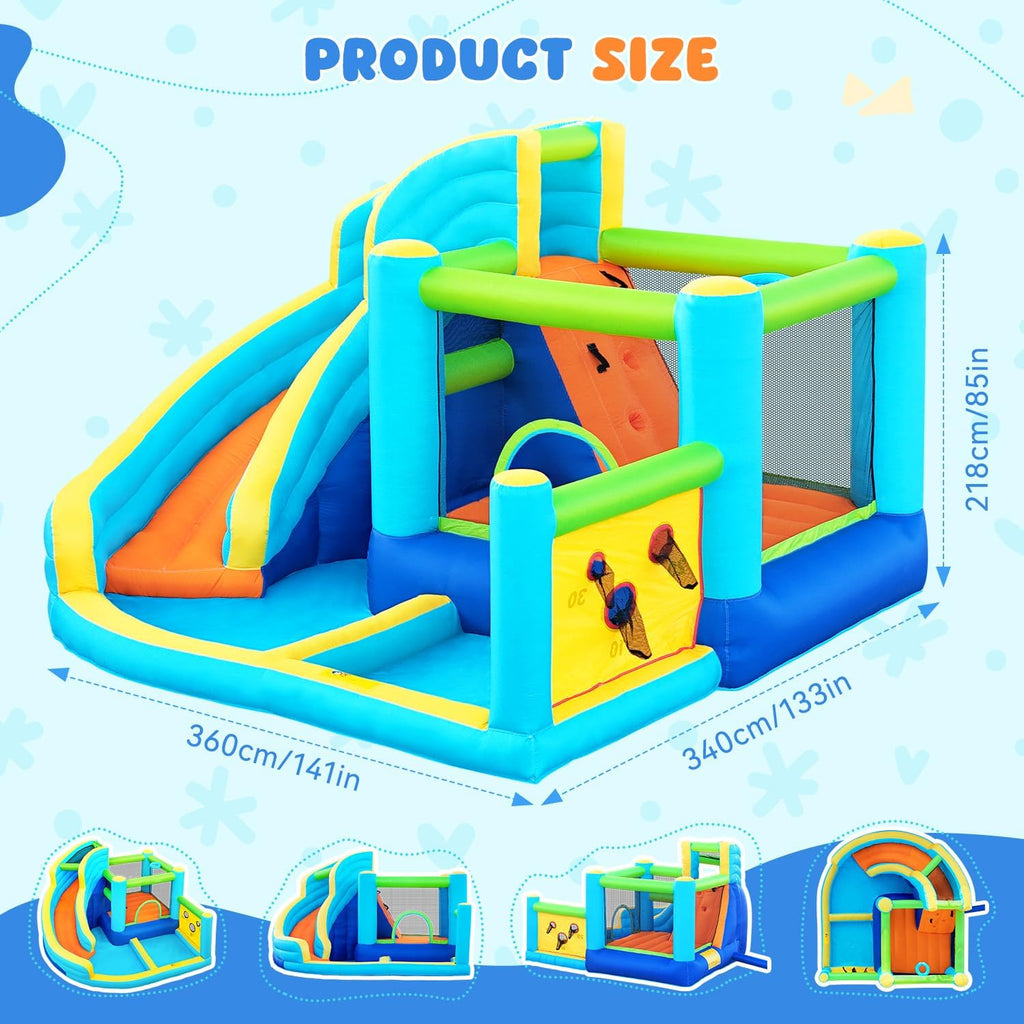 Château gonflable enfant parc aquatique avec toboggan trampoline piscine mur d'escalade panier de basket 340 x 360 x 218 cm