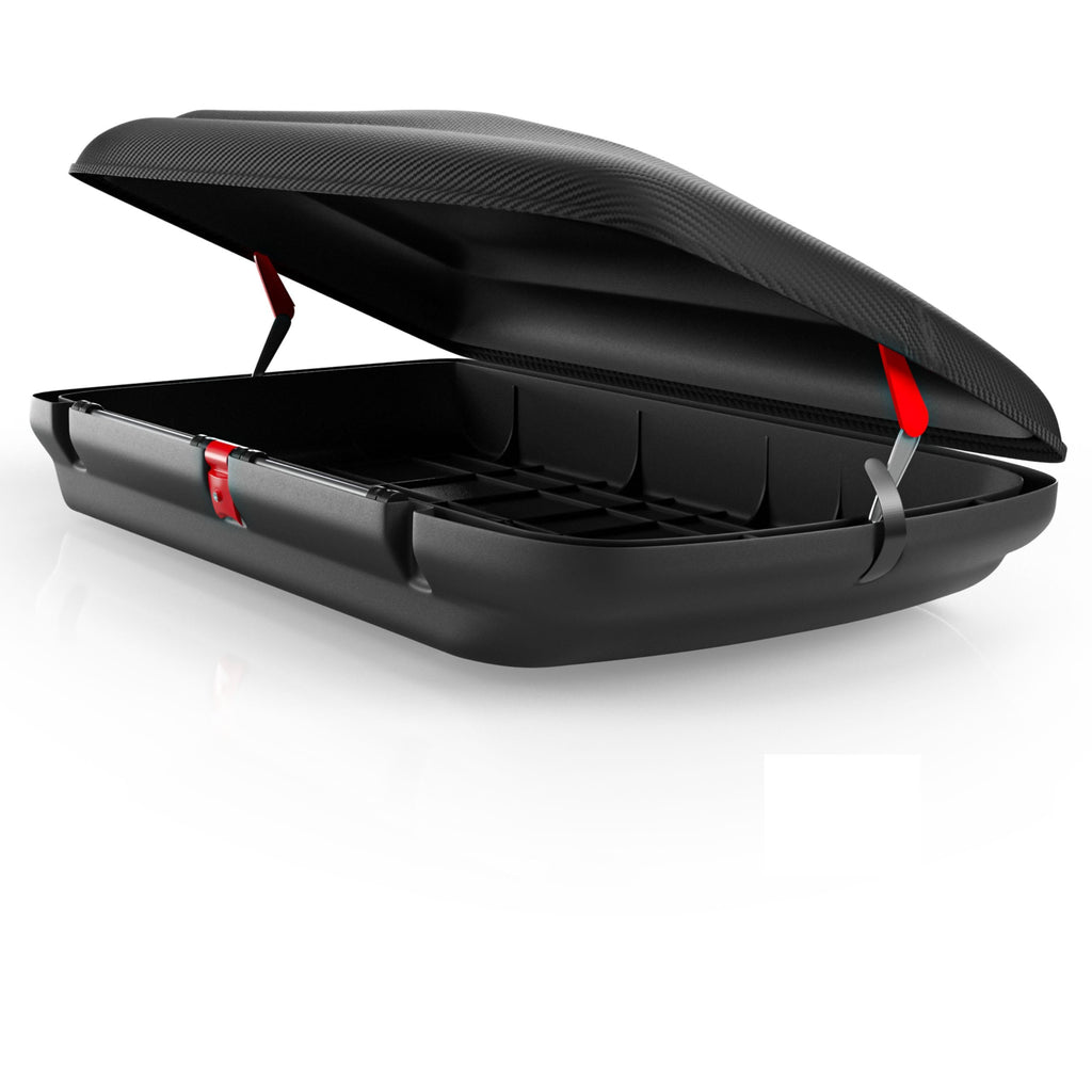 Dachbox 320 l für Auto aus Polypropylen in Schwarz mit Zentralverriegelung und Carbonlook
