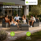 Salon de jardin lounge Salou polyrotin 6 personnes table coussins gris modèle 300862