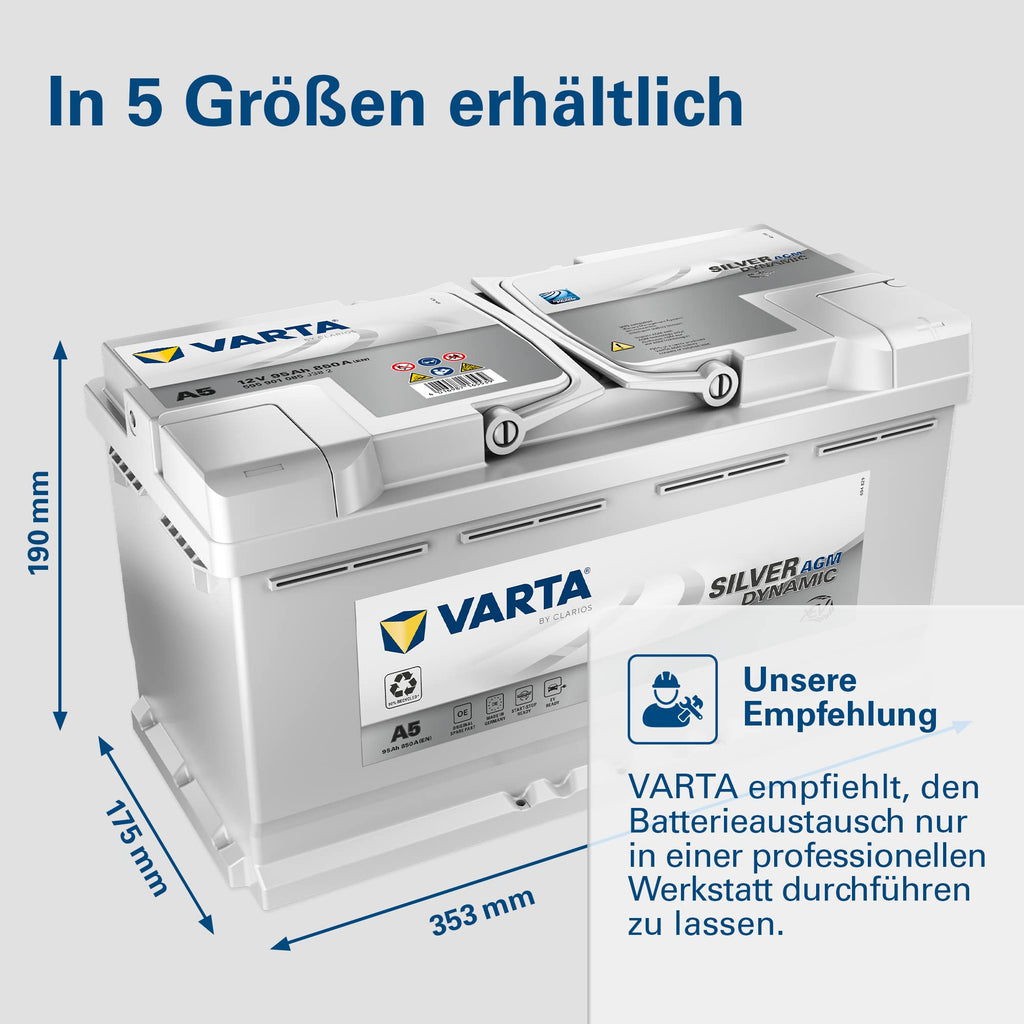 AGM Autobatterie 95Ah 850A 12V 353x175x190mm mit 6 Zellen SAE-Klemme für fahrzeugspezifische Anwendungen