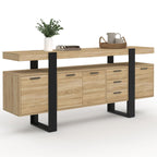 Buffet Phoenix XXL 180 cm avec 4 portes 3 tiroirs et étagères réglables en bois et noir style industriel
