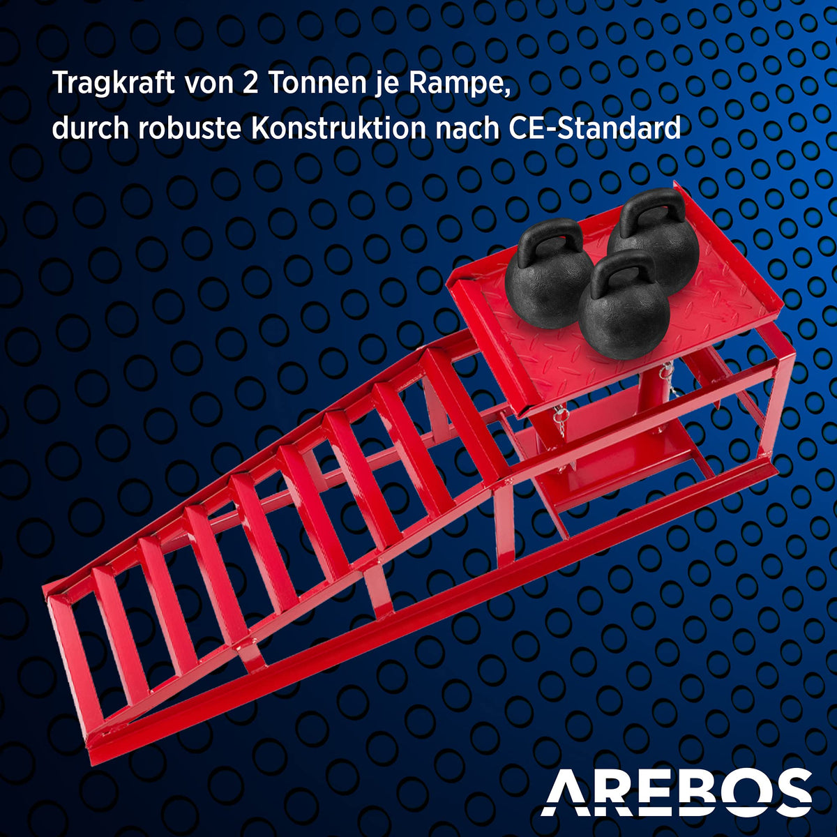 2 Auffahrrampen mit hydraulischem Wagenheber, höhenverstellbar von 290 bis 375 mm, Belastbarkeit 2 t, für PKW und Kleintransporter