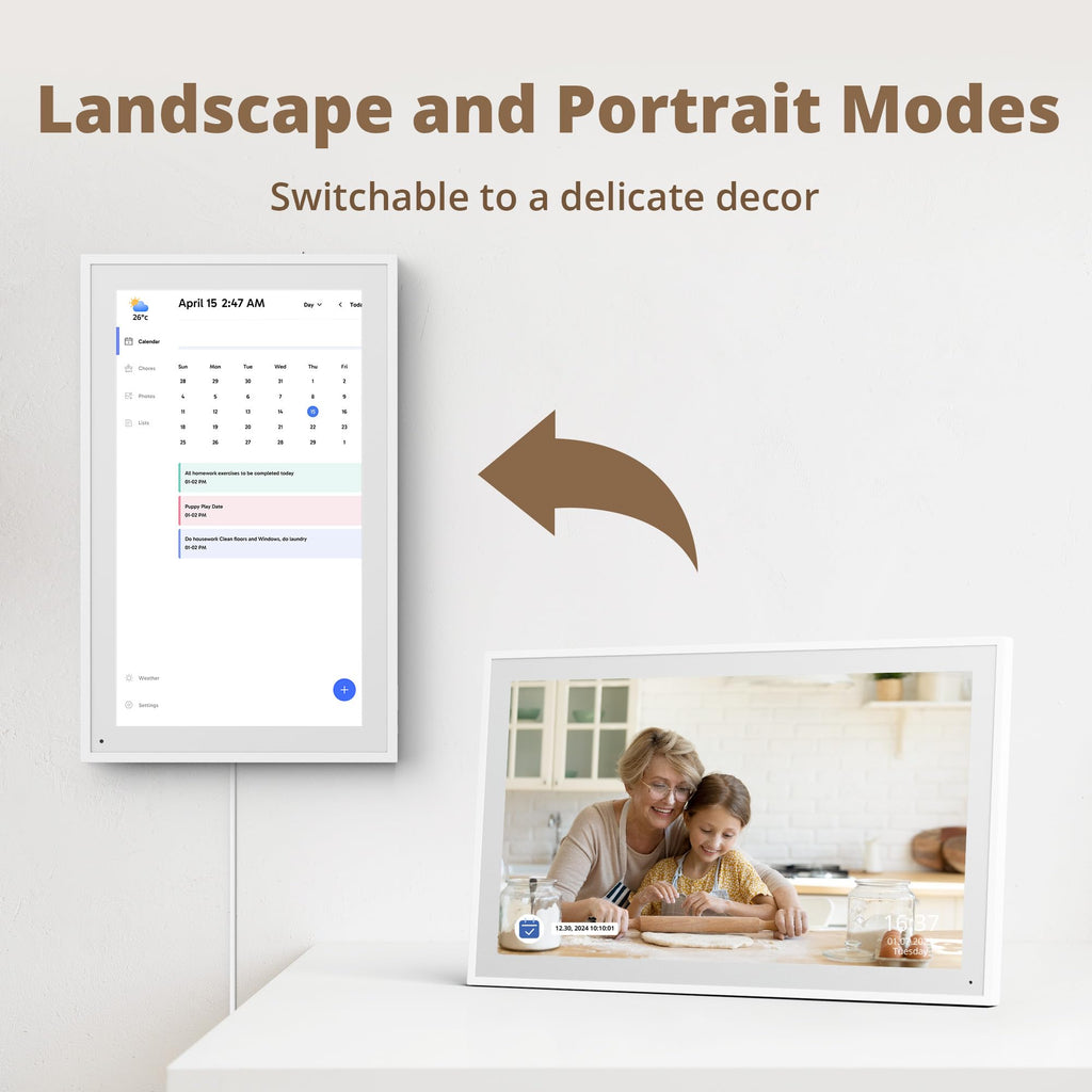 Digitaler Wandkalender 15,6 Zoll FHD Familienplaner mit 32GB Speicher und Wandhalterung, Touchscreen Tischkalender