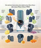 Elektrischer Gemüseschneider Nicer Dicer Electro PRO Set 32-teilig in Sage mit 9 Einsätzen zum Reiben, Hobeln, Würfeln und Schneiden