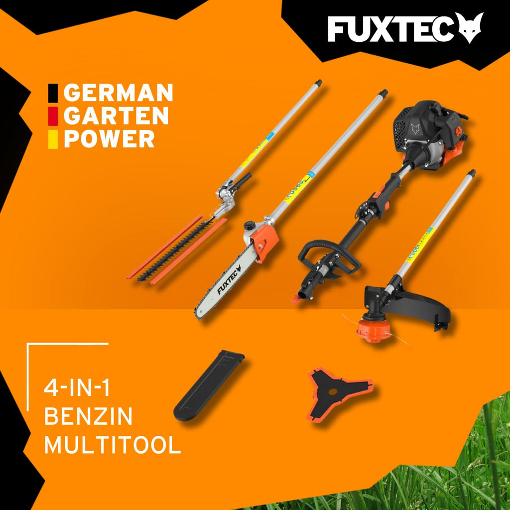 Benzin-Motorsense 4in1 Multitool 52 ccm 3 PS Kombigerät mit Fadenkopf, Langastschneider und Heckenschere