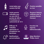 Écoute bébé vidéo SCD951/26 caméra HD 1080p Wi-Fi vision nocturne infrarouge audio bidirectionnel détecteur de sons