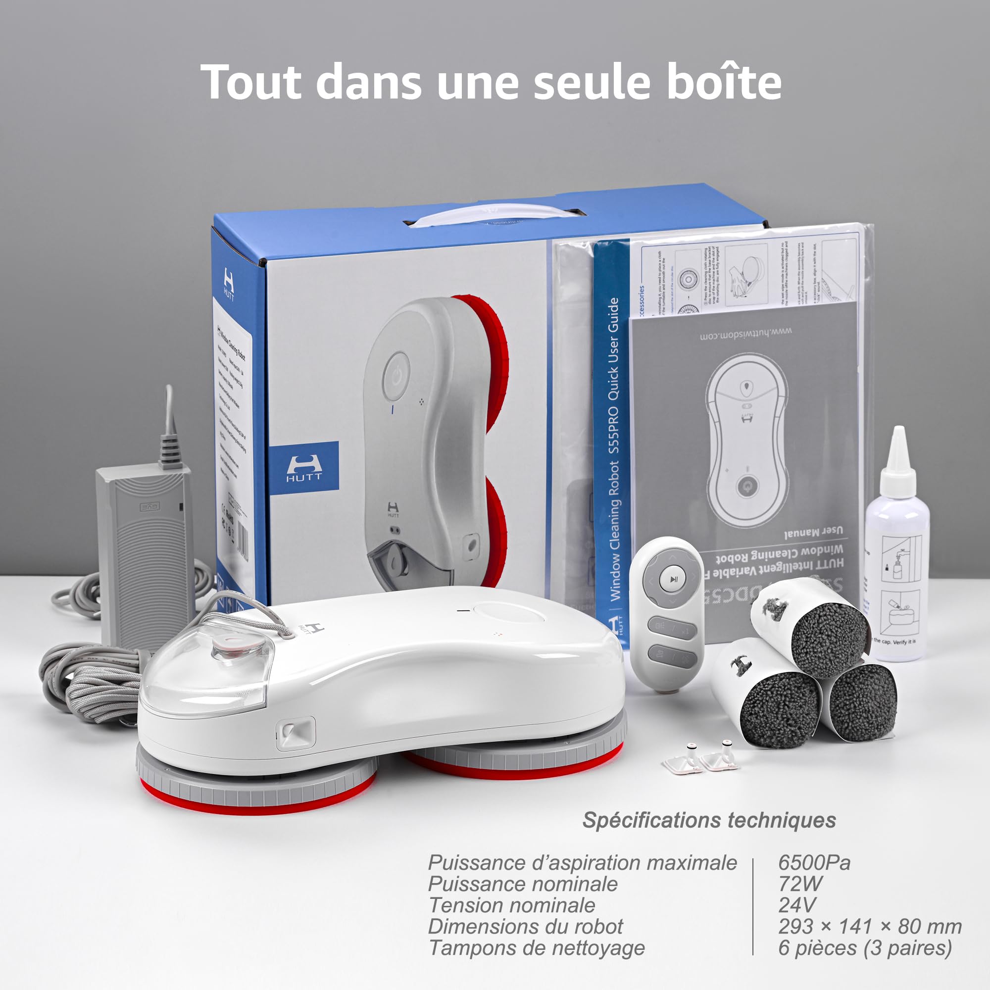 Robot nettoyeur de vitres S55 Pro avec aspiration 6500Pa navigation SLAM 4.0 pulvérisation HydroJet réservoir 80ml
