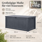 Auflagenbox 570 L aus Kunststoff in Anthrazit mit Holzoptik, wasserdicht und belüftet, Deckel bis 250 kg belastbar